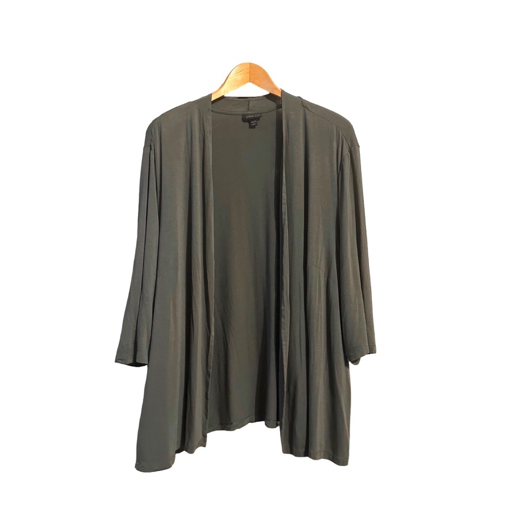J Jill Wearever 3/4 Sleeve Open Knit Jersey Cardigan Green Womens Plus Size 4X